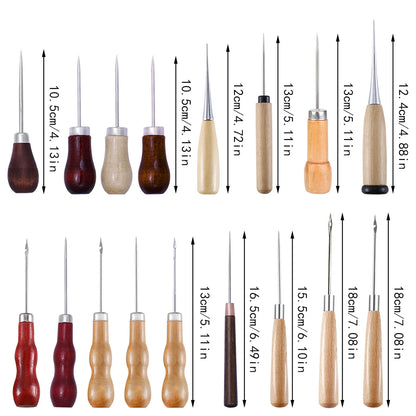 1Pc Complete Awl Set Small Size Wooden Handle Metal Tip Leather Stitching Awls for Home Sewing Leather Making and Hole Punching