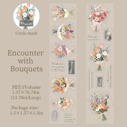 1 roll Flowers in full bloom PET Decorate Adhesive Tape Retro Plant Masking Washi Tape Scrapbooking Stickers Label Stationery