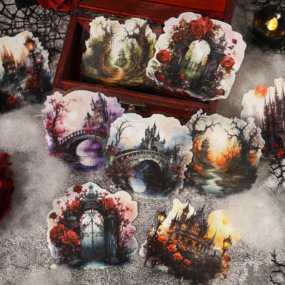 JIANQI 20pcs/pack PET Stickers Dark Style Beautiful Landscape DIY Decorative Scrapbooking Material Collage Sticker Journal