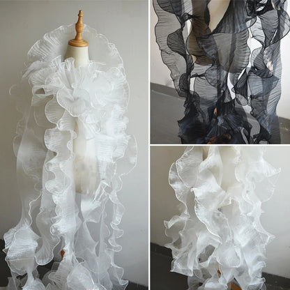 1 Yard White Black Wave Lace Fabric Handicraft Accessories Sewing Pleated Ribbon 15CM Wide