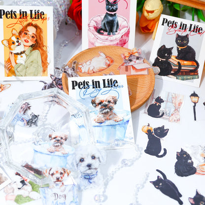 JIANQI 40 pcs PET Animal theme Stickers Cat dog girl Decorative handmade Scrapbooking Material Diary Album Craft Supplies