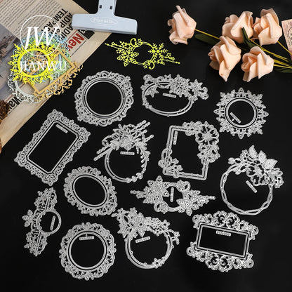 JIANWU Vintage Lace Flower Hollow Border Landscape Material Collage Knife Mold Creative DIY Journal Student Supplies Stationery