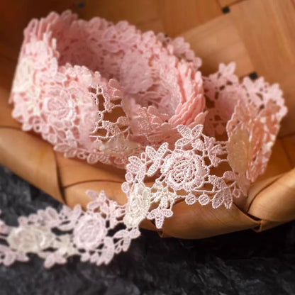 1 Yard Pink Embroidered Lace Ribbon Water Soluble Fabric DIY Garment Accessories Lace Trim Sewing Craft 3.5cm Wide