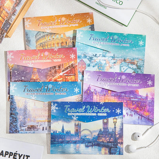JIANQI 10 pcs Travel in winter Landscape stickers Decorative Diary DIY Scrapbooking Decor Junk Journal Planner Stationery Paper