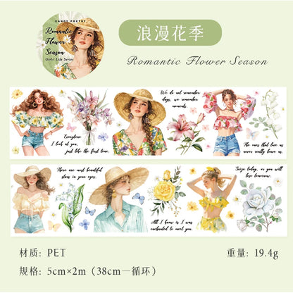 JIANQI 5cm*2m Girl's Daily Life Tapes Decor Junk Journal DIY Scrapbooking School Supplies Collage Stationery Tapes