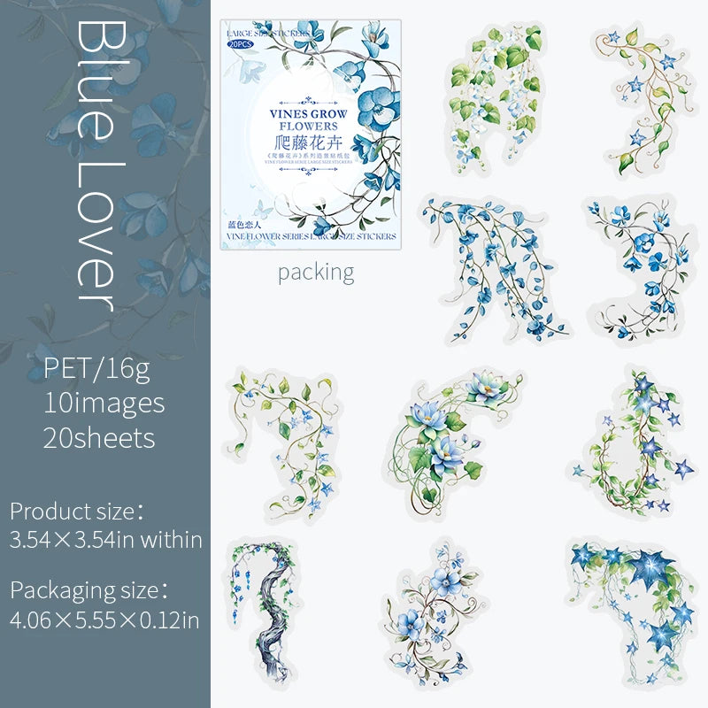 20 pcs/pack Spring Vine flowe Stickers aesthetic Stick Labels Decorative Diary Album Scrapbooking material Junk Journal Supplies