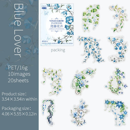 20 pcs/pack Spring Vine flowe Stickers aesthetic Stick Labels Decorative Diary Album Scrapbooking material Junk Journal Supplies