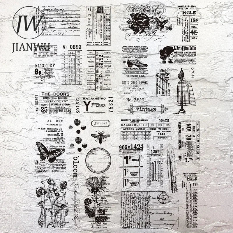 JIANWU Vintage Plant Butterfly English Text Material Collage Transparent Silicone Stamp Creative DIY Student Supplies Stationery