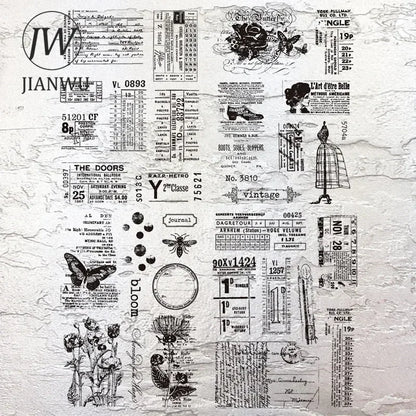 JIANWU Vintage Plant Butterfly English Text Material Collage Transparent Silicone Stamp Creative DIY Student Supplies Stationery