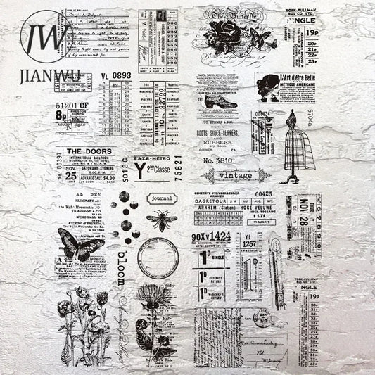 JIANWU Vintage Plant Butterfly English Text Material Collage Transparent Silicone Stamp Creative DIY Student Supplies Stationery