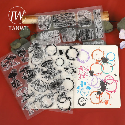 JIANWU Vintage Mushroom Digital Watermark Landscape Material Collage Transparent Silicone Stamp Creative DIY Journal Stationery
