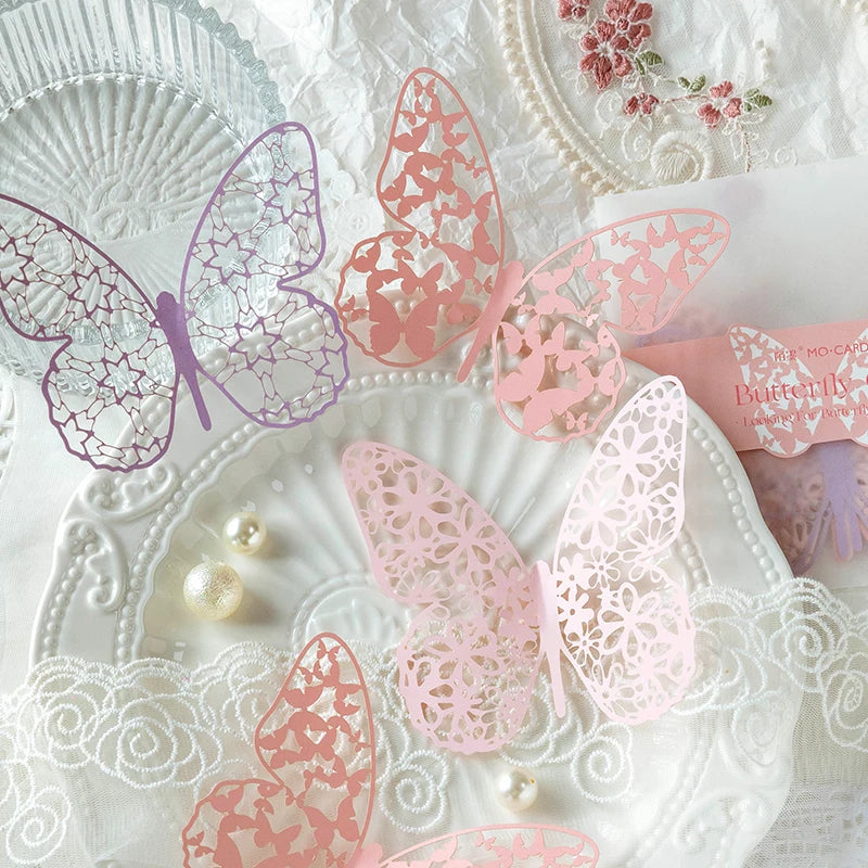 JIANQI 6 Pcs Hollow Butterfly Lace Material Paper INS Romance Butterfly Lace Collage Creative Handbook DIY Decorative Material
