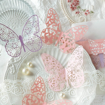 JIANQI 6 Pcs Hollow Butterfly Lace Material Paper INS Romance Butterfly Lace Collage Creative Handbook DIY Decorative Material