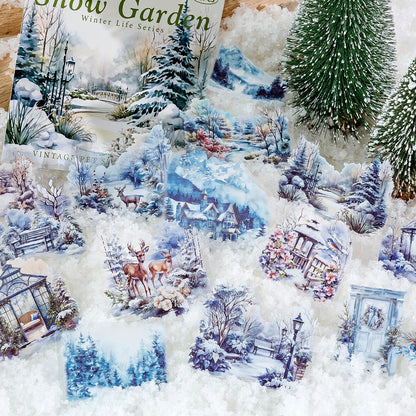 JIANQI 30pcs Winter Life Stickers Aesthetic Landscape Decorative Scrapbooking Diary Album Collage material junk journal supplies