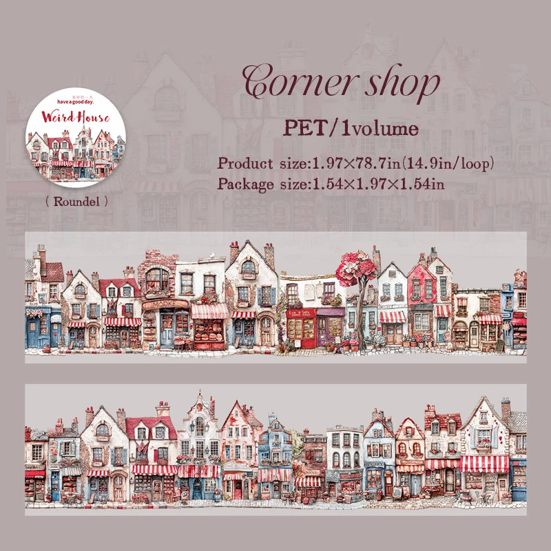 JIANQI 50mm*2m Creative Weird house tapes hand tent DIY Stick Labels Scrapbooking Material Junk Journal Supplies