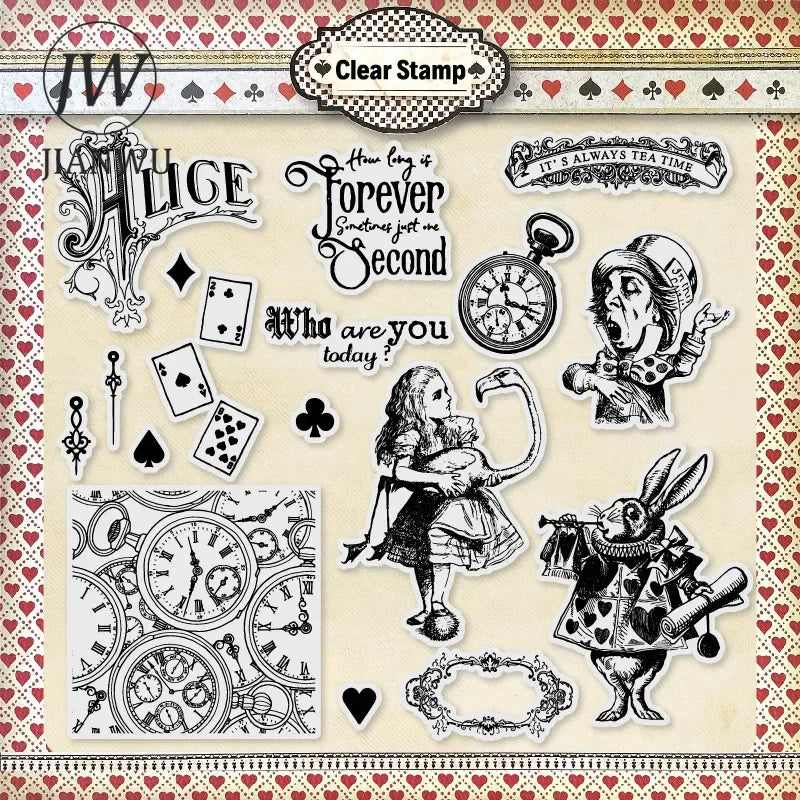 JIANWU Vintage Character English Text Material Collage Transparent Silicone Stamp Creative Journal Student Supplies Stationery