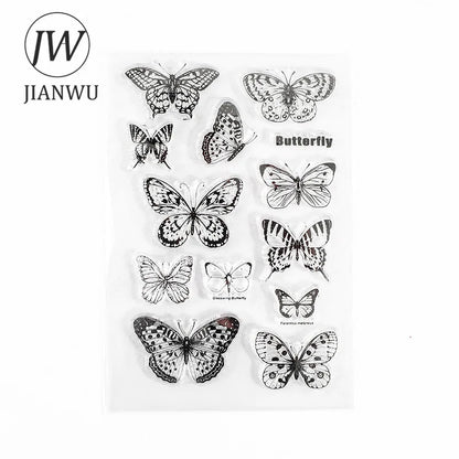 JIANWU Minimalist Black White Transparent Stamp Creative Retro Scrapbooking Journal Decoration Silicone Seal Stationery Supplies