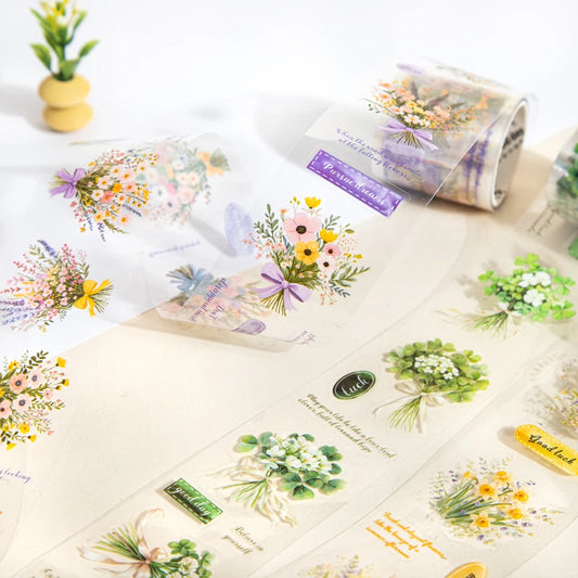 1 roll Flowers in full bloom PET Decorate Adhesive Tape Retro Plant Masking Washi Tape Scrapbooking Stickers Label Stationery