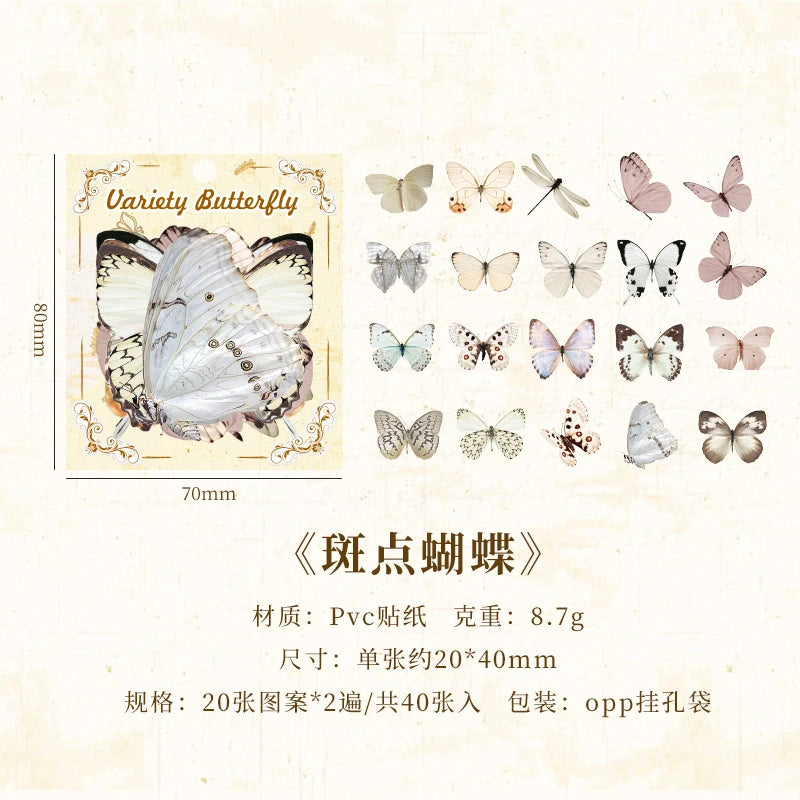 JIANQI 40pcs Color Butterfly Decorative Waterproof Stickers Material Sticker Scrapbooking Label Diary Cup Phone Journal Planner