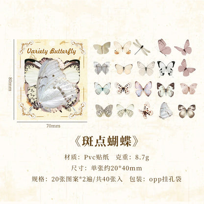 JIANQI 40pcs Color Butterfly Decorative Waterproof Stickers Material Sticker Scrapbooking Label Diary Cup Phone Journal Planner