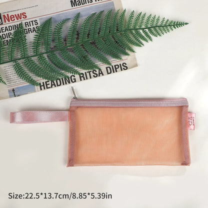 JIANWU Morandi Color Translucent Test Paper Storage Bag Mesh Pencil Case Creative Journal Material Student Supplies Stationery