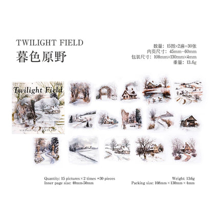 JIANQI 30pcs Winter Life Stickers Aesthetic Landscape Decorative Scrapbooking Diary Album Collage material junk journal supplies