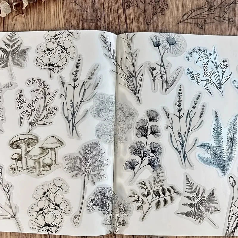 JIANQI 40 Pcs/pack Vintage Creative flower plant Stickers hand tent DIY Stick Labels Scrapbooking Material Junk Journal Supplies