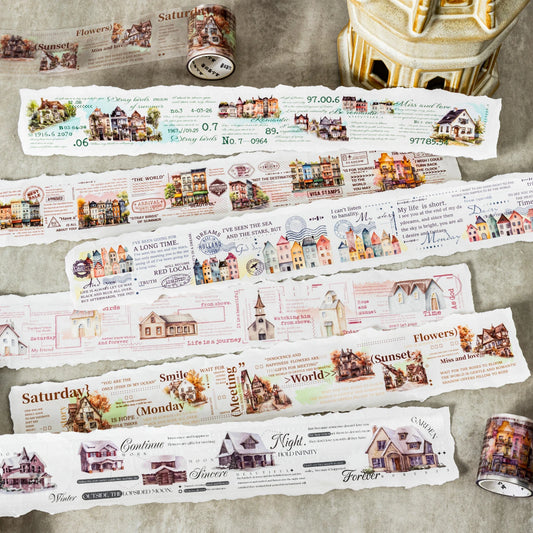 JIANQI45mm*2m Small Town Story Kawayi tape Stickers Cute Korean Sticker DIY Decoration Scrapbook Accessories Stationery Sticker