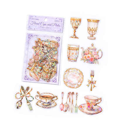 JIANQI 20pcs/pack Twinkle PET Stickers Gold Foil DIY Scrapbooking Planner Collage Stationery Aesthetics Decor Flower Stickers