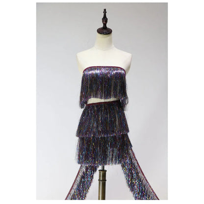 1 Yard Multi-color Tassel Decorative Skirt Tassel Fabric Gradient Latin Dance Row Beard Lace 20CM