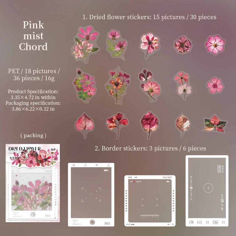 JIANQI 30 pcs Dried flower border PET Stickers Decorative handmade Scrapbooking Material Diary Album Craft Supplies