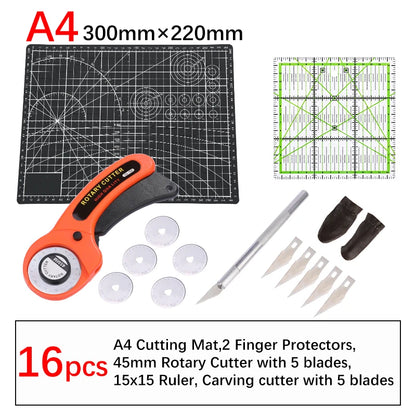 16Pcs Rotary Cutter Kit Carving Knife with 5pcs Blades Leather Craft Cutting Tool Set for PVC Cutting Mat Acrylic Ruler