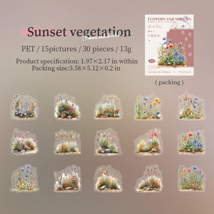 JIANQI 30pcs/pack PET Stickers Flowers and shrubs Decor Junk Journal DIY Srapbooking Creative Stationery Collage Photo Album