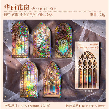 JIANQI 10pcs/pack Flowers Window Stickers Gold Foil Decor Junk Journal DIY Srapbooking Collage Stationery PET Twinkle Stickers