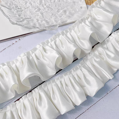 1Yard Glitter Satin Pleated Lace Fabirc Embroidered Ribbon Ruffle Trim Dolls Collar DIY 6cm WideSewing Decor