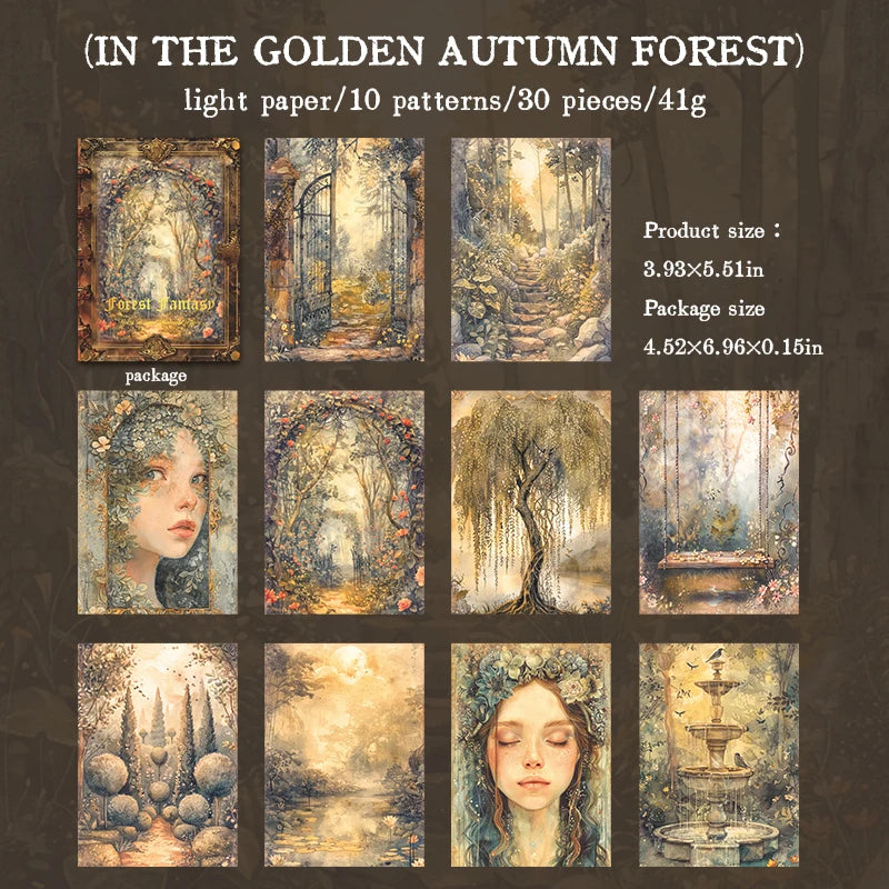 JIANQI 30 pcs Forest fantasy Series Material paper Decorative paper Diy Diary Album Scrapbooking Material Junk Journal Supplie