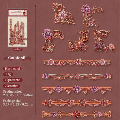 JIANQI 20pcs Strip Corner Sticker Pack baroque style Junk Journal DIY Scrapbooking School Supplies Collage Stationery Stickers