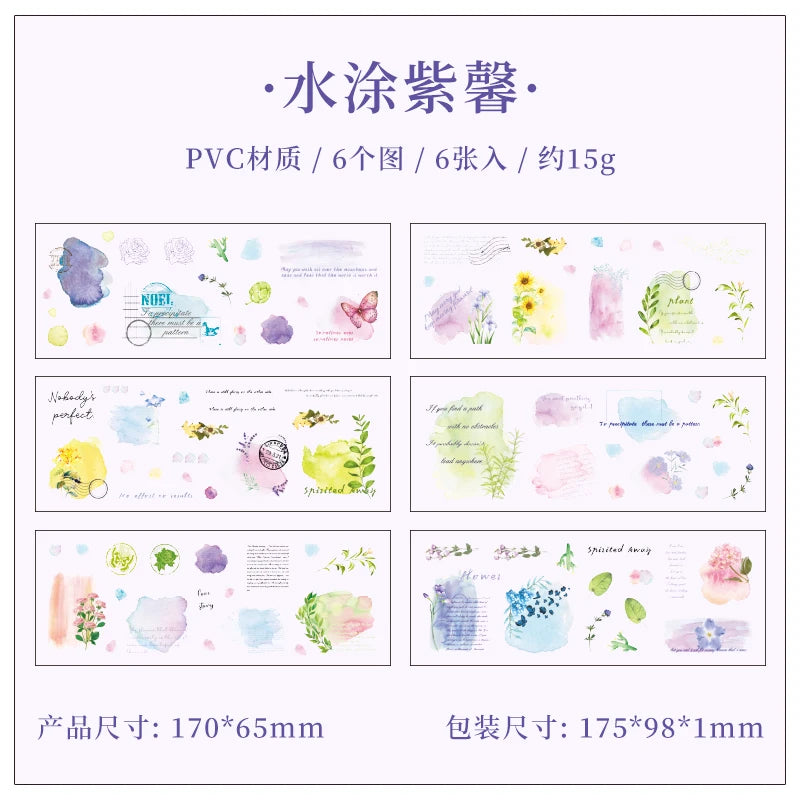 JIANQI 6pcs Transparent Floral Sticker PET Material DIY Scrapbooking Collage Supplies Decor Stationery Aesthetics Stickers