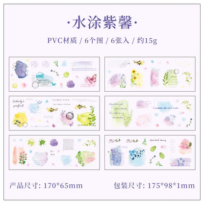 JIANQI 6pcs Transparent Floral Sticker PET Material DIY Scrapbooking Collage Supplies Decor Stationery Aesthetics Stickers