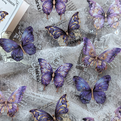 10 Pcs Vintage Butterfly Lace Stickers PET Material Creative DIY Journal Collage Journaling Supplies Scrapbooking Stickers