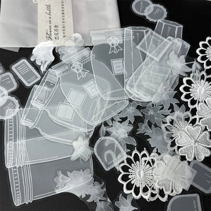 40pcs Transparent PET Vintage Bottle Flowers Crystal Ink Stickers Scrapbook DIY Sticker Craft Journaling Scrapbooking Material