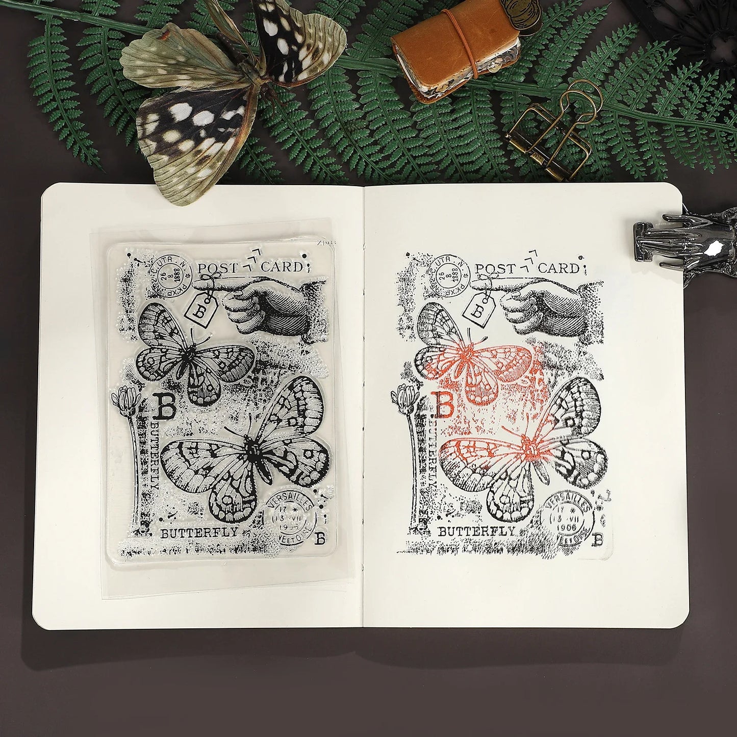 JIANWUVintage Butterfly Flower Label Character Landscape Material Collage Transparent Silicone Stamp Creative Journal Stationery