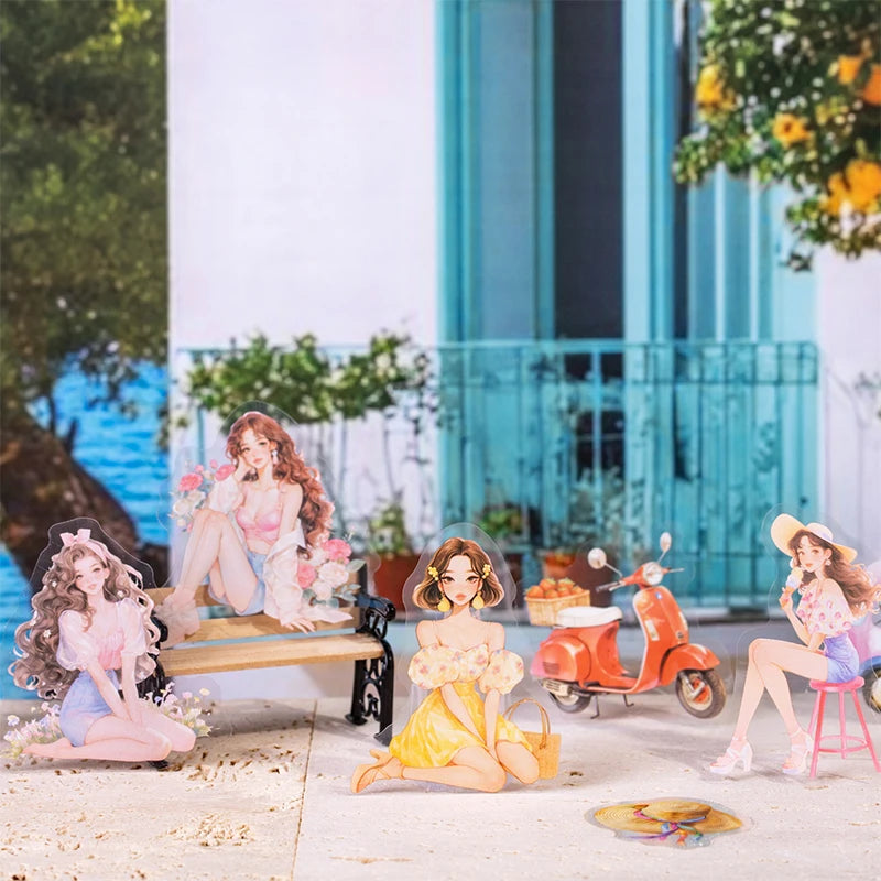 JIANQI 20pcs/pack Seaside girl PET Stickers DIY Scrapbooking Decor Photo Album Creative Stationery Collage Materials Stickers