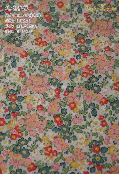 145x50cm Pastoral Floral Poplin Cotton Fabric DIY Children's Wear Cloth Make Bedding Quilt Decoration Home