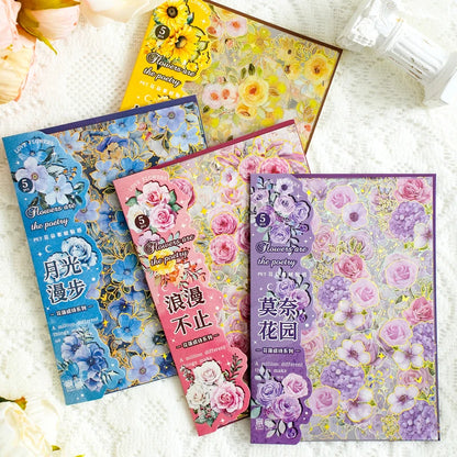 JIANQI 5 Sheets PET Flowers Stickers INS Decorative handmade Scrapbooking Material Diary Album Craft Supplies