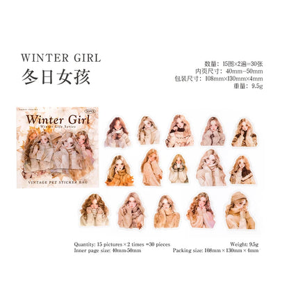 JIANQI 30pcs Winter Life Stickers Aesthetic Landscape Decorative Scrapbooking Diary Album Collage material junk journal supplies
