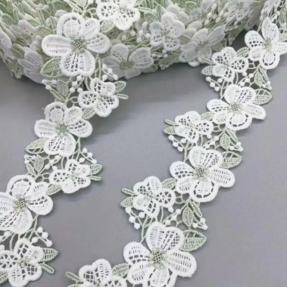 1Yard Green White Sunflower Embroidery Lace Trim Fabric Clothing Accessories Home Decoration Lace Ribbon