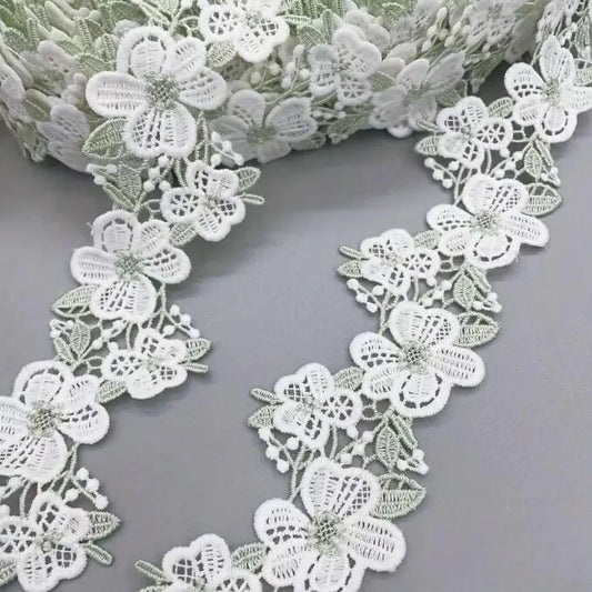 1Yard Green White Sunflower Embroidery Lace Trim Fabric Clothing Accessories Home Decoration Lace Ribbon