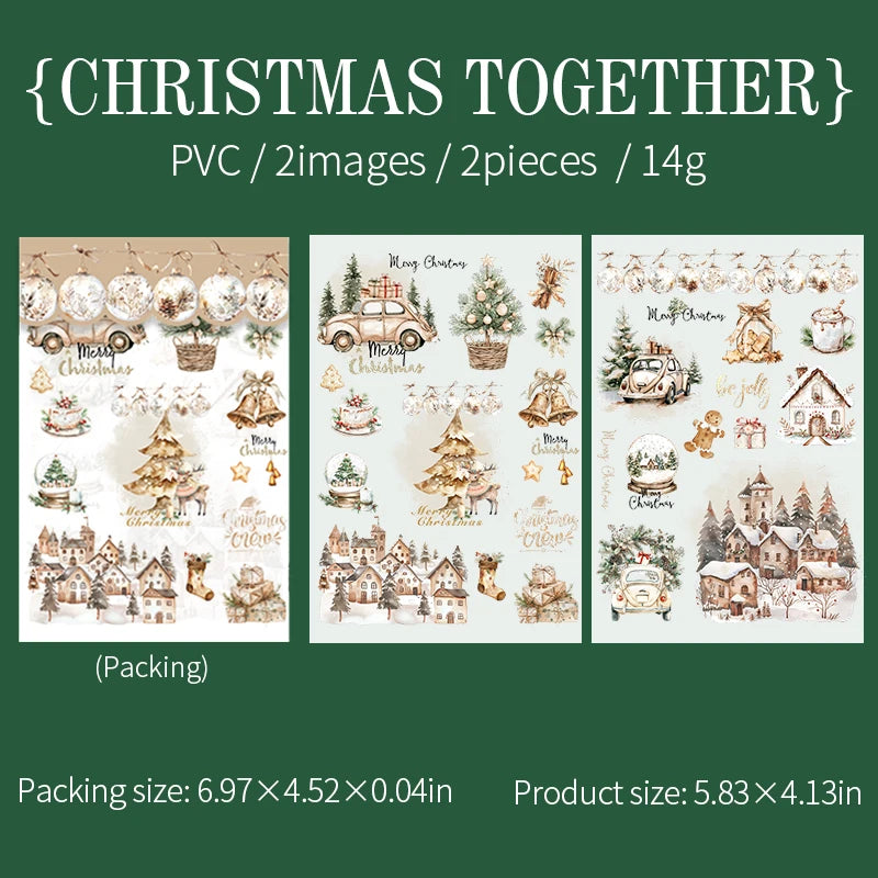 JIANQI 2pcs/pack pvc Stickers Christmas Party Creative Waterproof Adhesive DIY Hand Made Collage Junk Journal Scrapbook Supplies