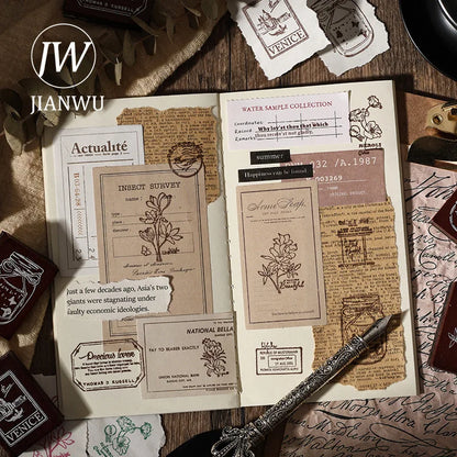 JIANWU 6 Pcs/box The Seal of Elegance Series Vintage Material Collage Wooden Stamp Creative Journal Student Supplies Stationery